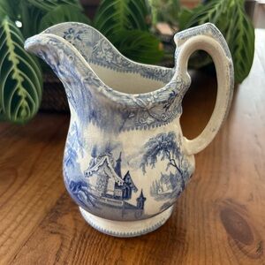 Vintage blue ironstone transferware Davenport creamer